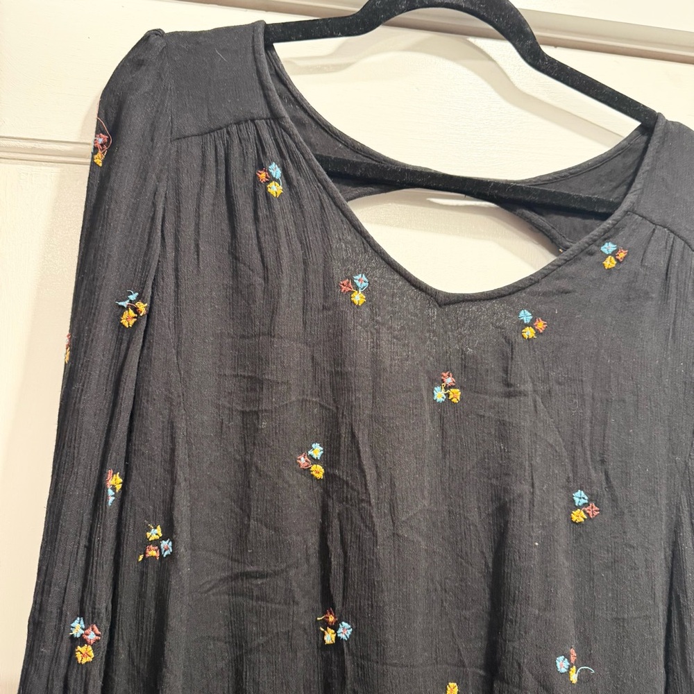 Free People Oxford Black Embroidered Swing Dress Large Boho Festival Coachella - Picture 8 of 15